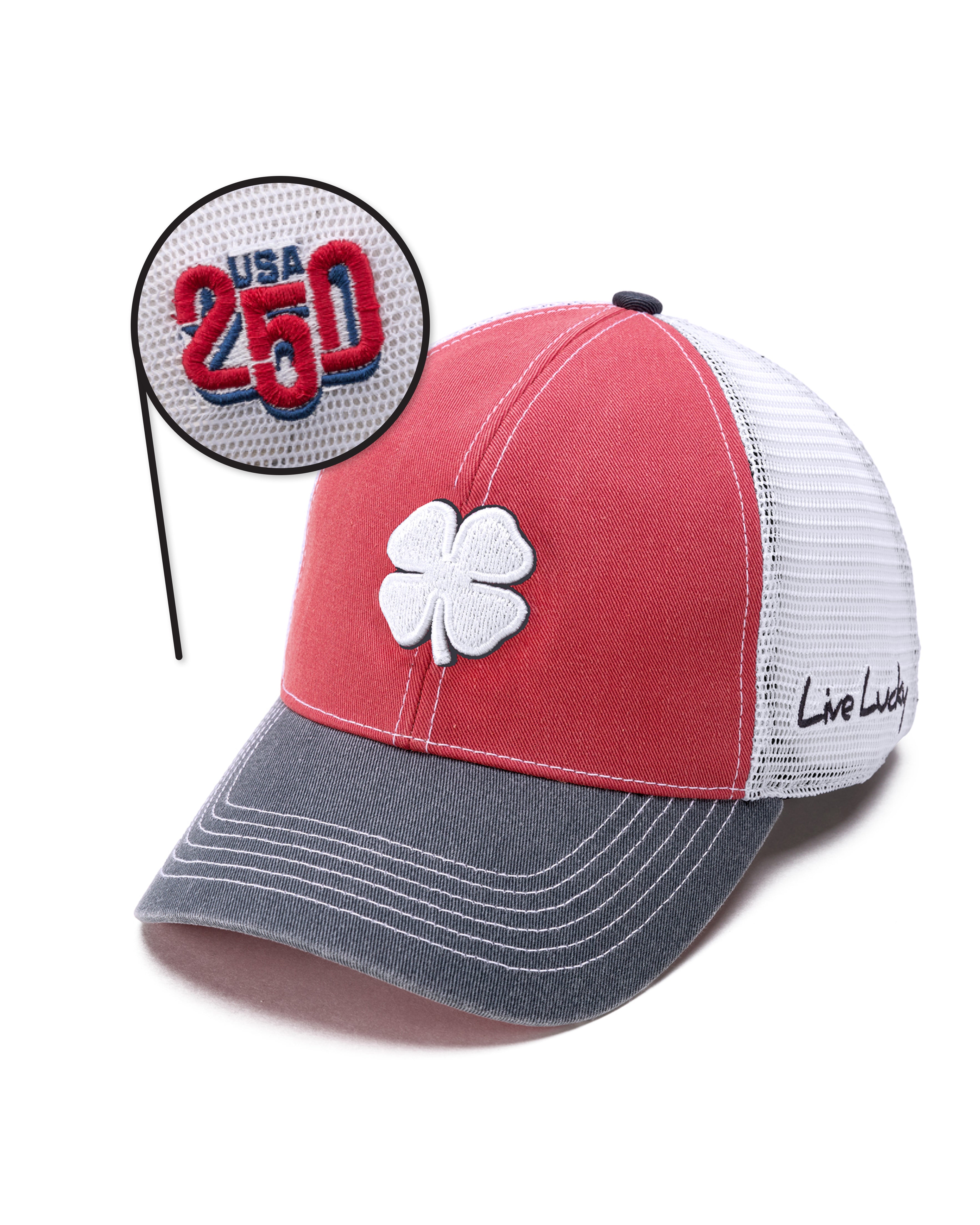 Vintage Patriotic Red Golf Hat with White Mesh – Black Clover