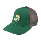 Green hat with patch depicting two people fishing