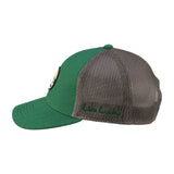 Green hat with patch depicting two people fishing