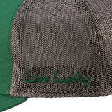 Green hat with patch depicting two people fishing