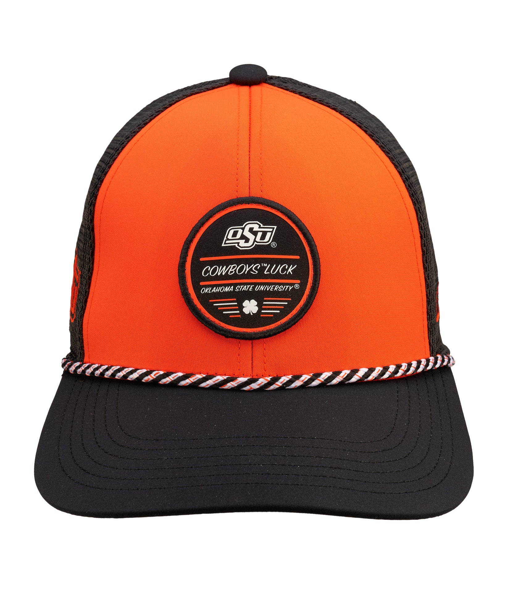 Orange and black two tone rope hat from Black Clover featuring Oklahoma State Cowboys