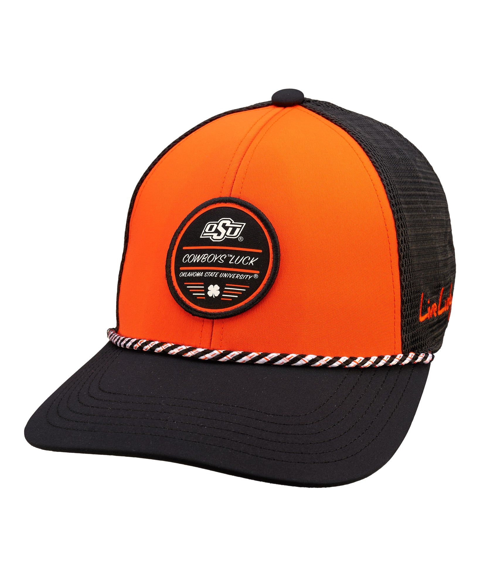 Orange and black two tone rope hat from Black Clover featuring Oklahoma State Cowboys