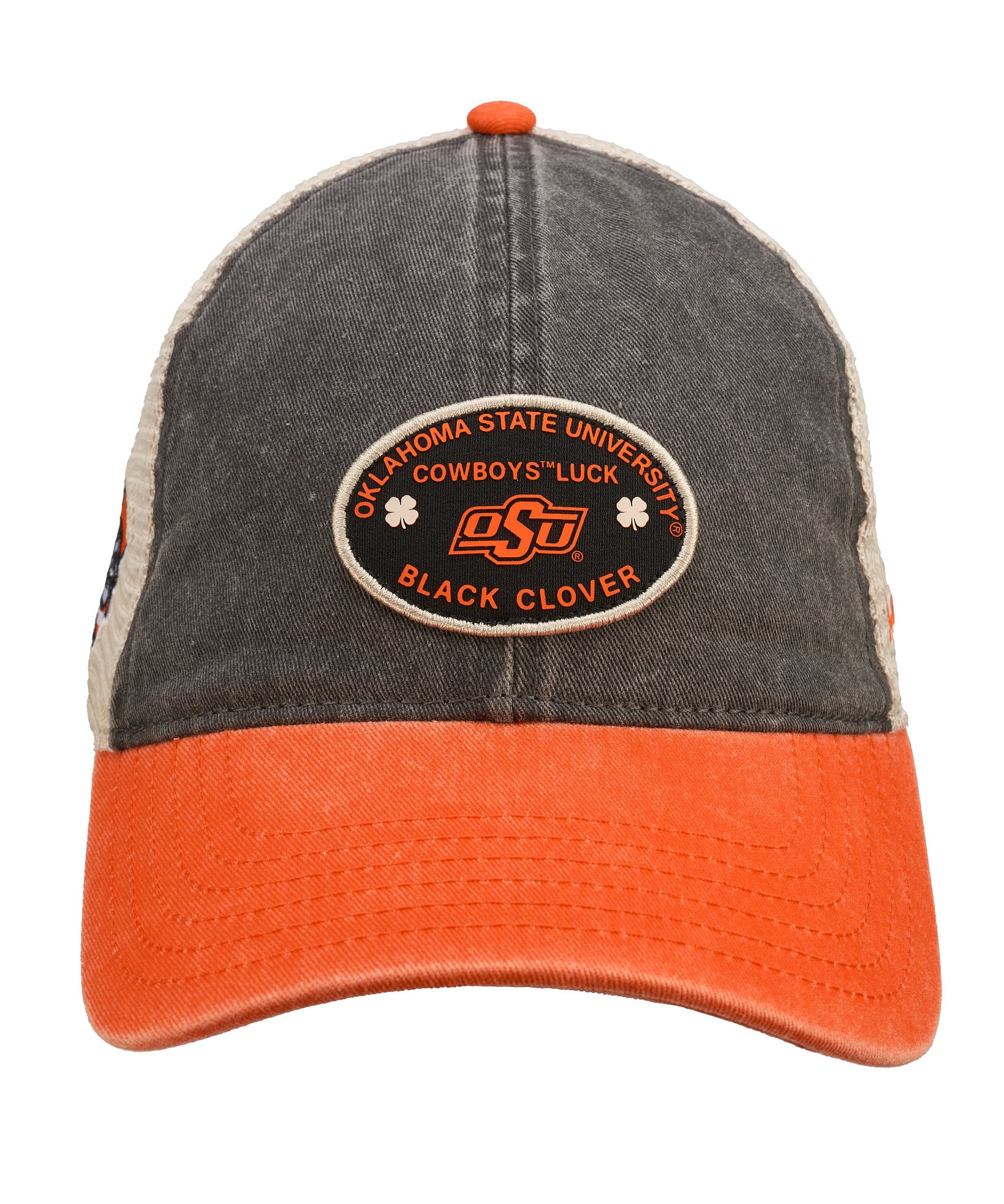 Orange, grey, and white two tone vintage style hat from Black Clover featuring Oklahoma State Cowboys