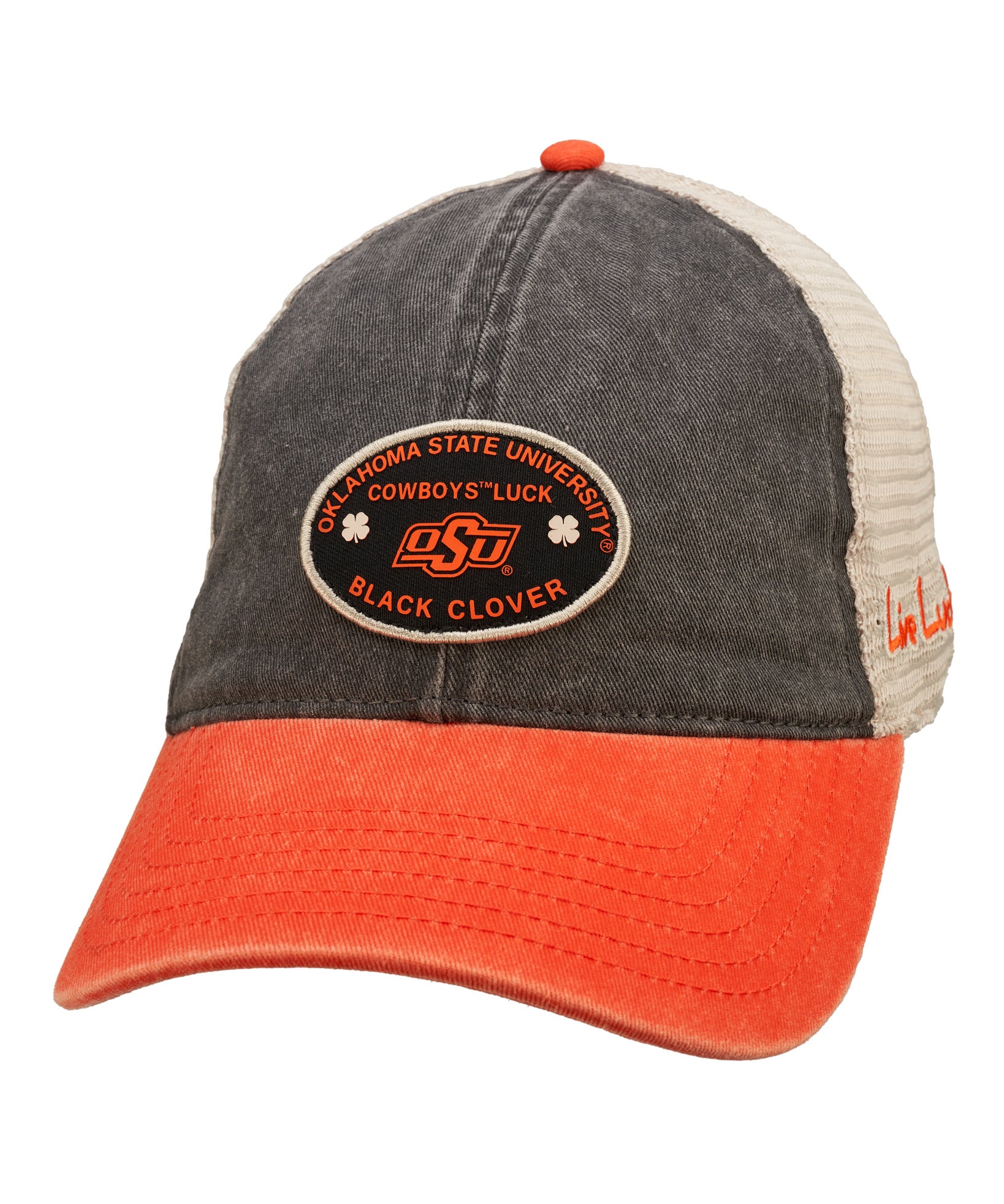 Orange, grey, and white two tone vintage style hat from Black Clover featuring Oklahoma State Cowboys
