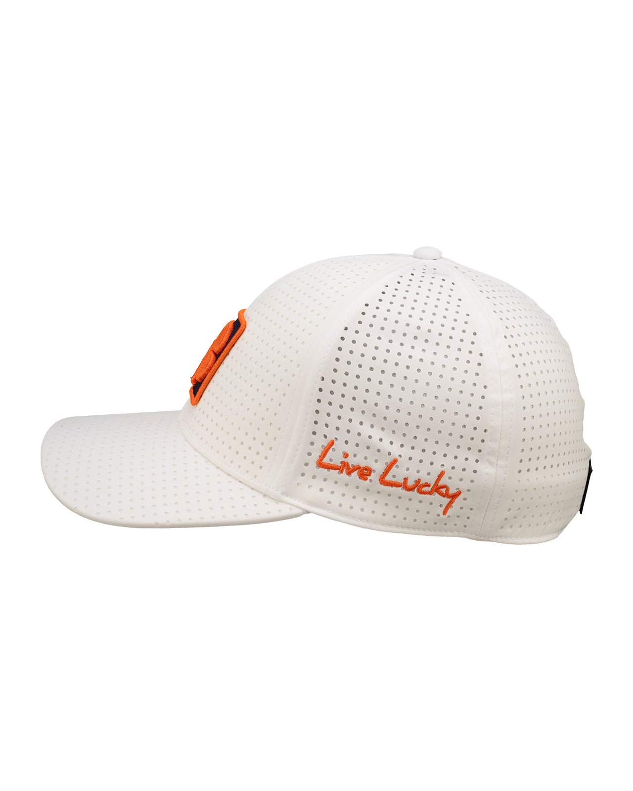 White perforated hat from Black Clover featuring Syracuse Orange logo