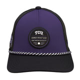 Purple and Black two tone rope hat from Black Clover featuring Texas Christian Horned Frogs logo