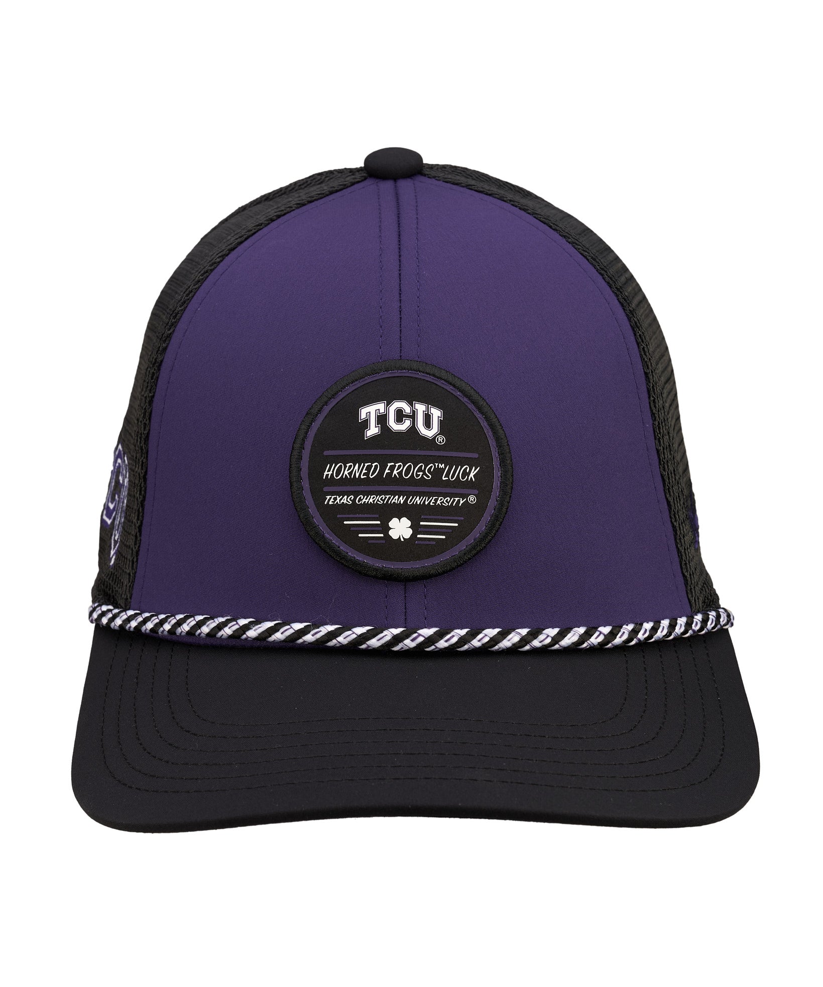 Purple and Black two tone rope hat from Black Clover featuring Texas Christian Horned Frogs logo