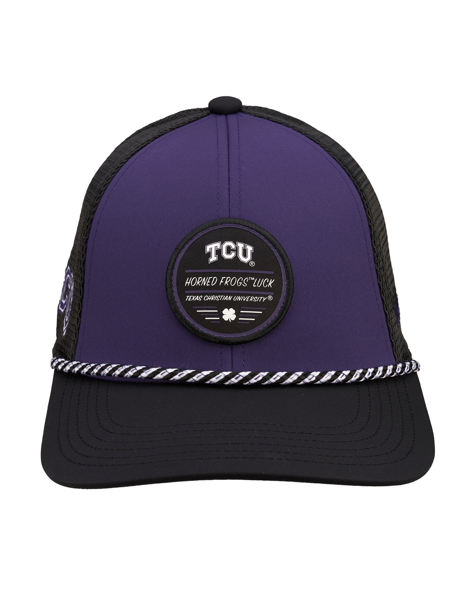 Purple and Black two tone rope hat from Black Clover featuring Texas Christian Horned Frogs logo