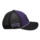 Purple and Black two tone rope hat from Black Clover featuring Texas Christian Horned Frogs logo