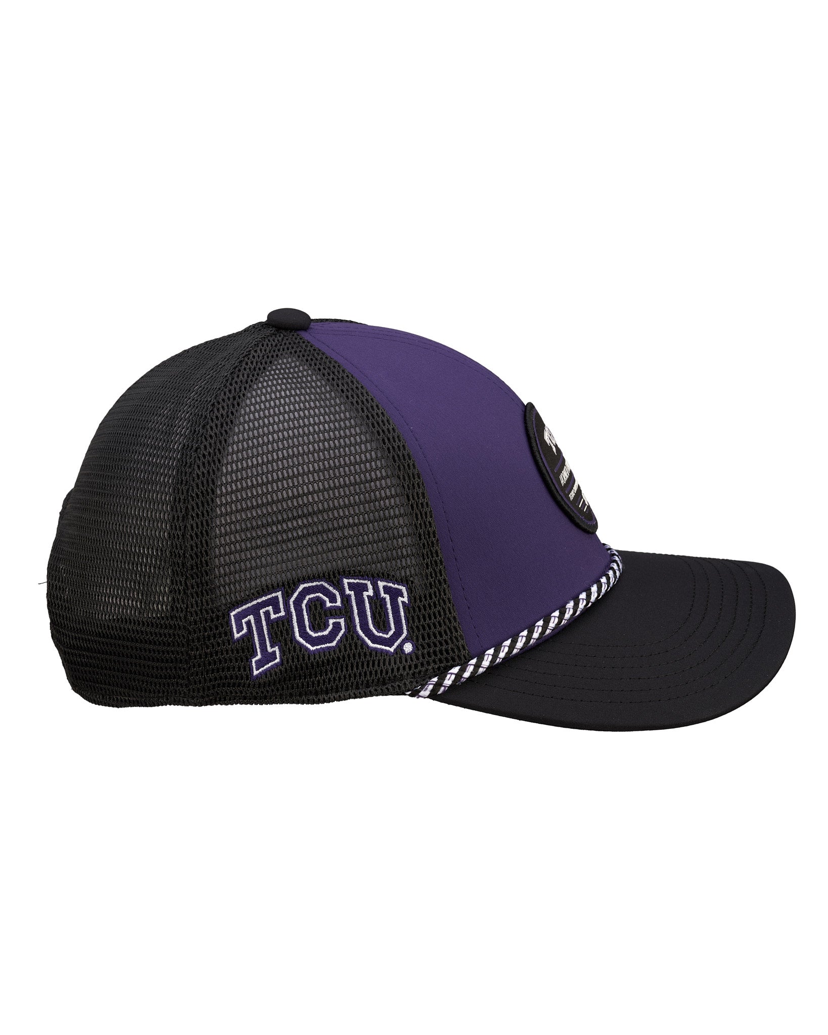 Purple and Black two tone rope hat from Black Clover featuring Texas Christian Horned Frogs logo