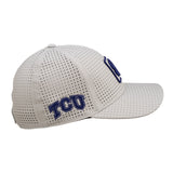 White perforated hat from Black Clover featuring Texas Christian Horned Frogs logo