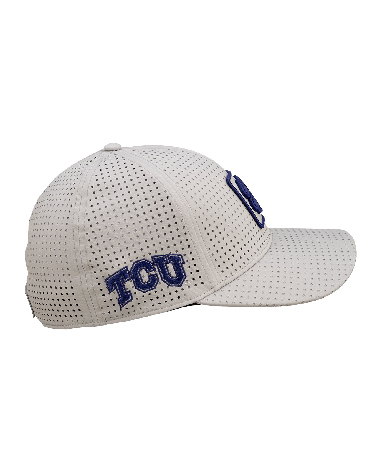 White perforated hat from Black Clover featuring Texas Christian Horned Frogs logo