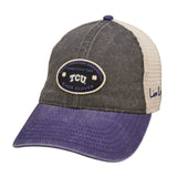 Red, grey, and white two tone vintage style hat from Black Clover featuring Texas Christian Horned Frogs logo