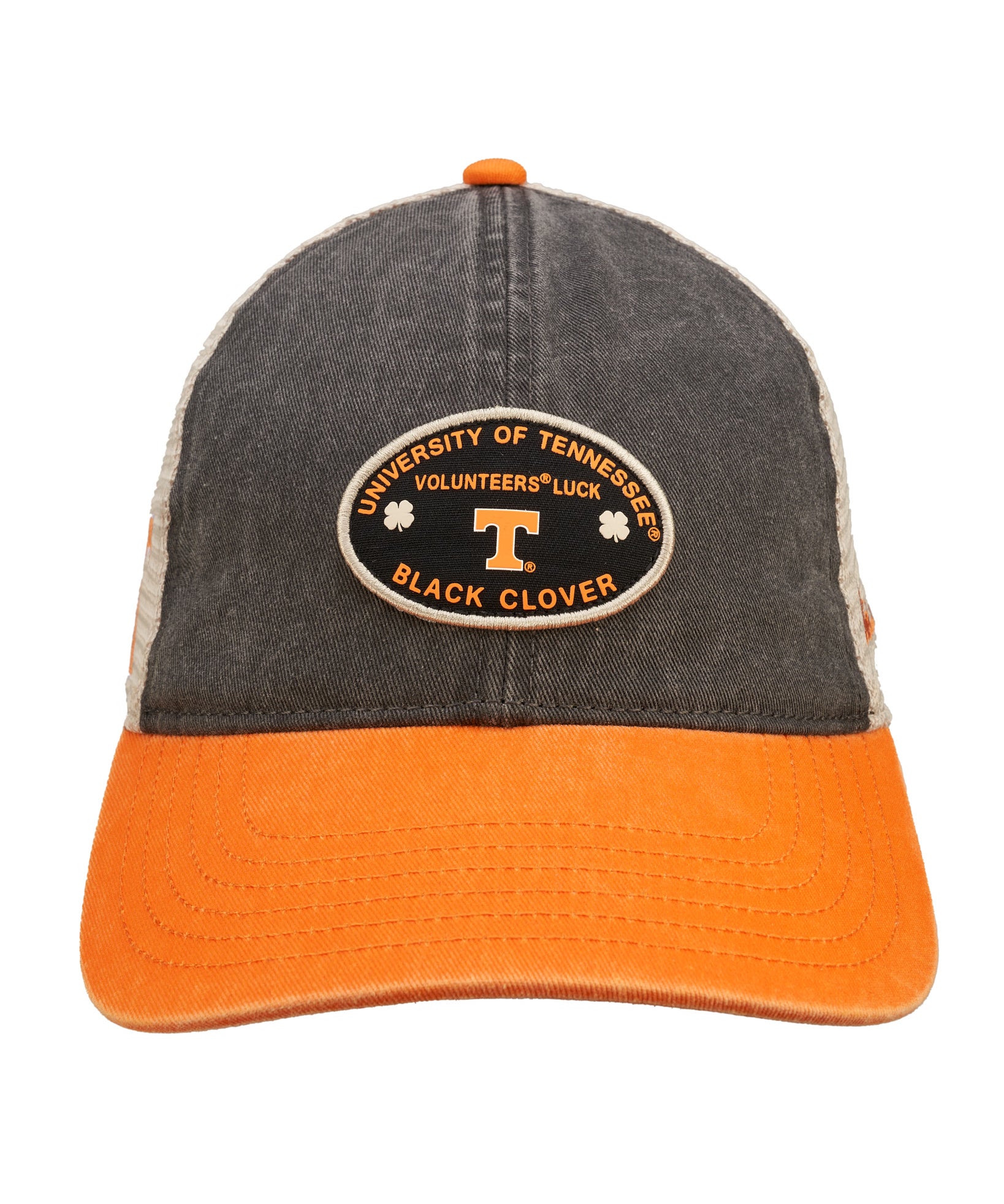 Black and orange two tone vintage style hat from Black Clover featuring University of Tennessee Volunteers logo