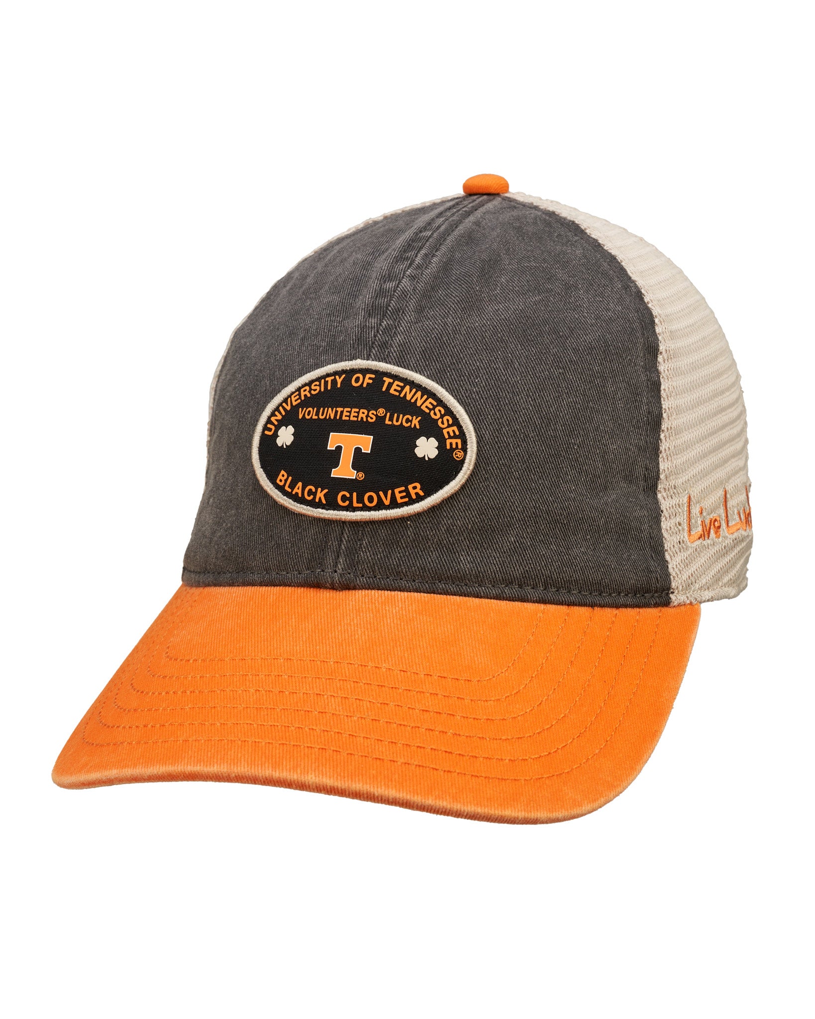 Black and orange two tone vintage style hat from Black Clover featuring University of Tennessee Volunteers logo