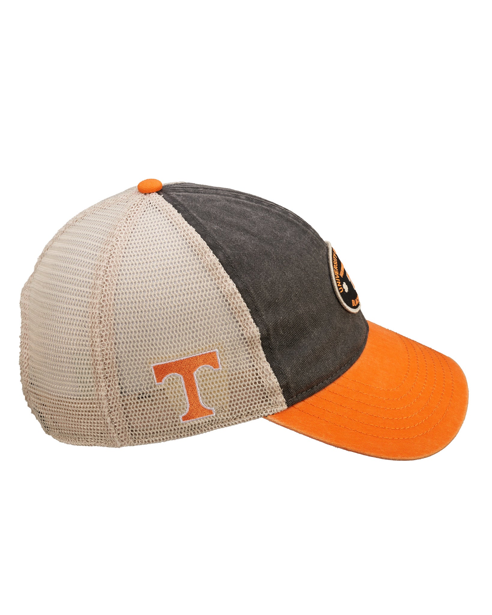 Black and orange two tone vintage style hat from Black Clover featuring University of Tennessee Volunteers logo