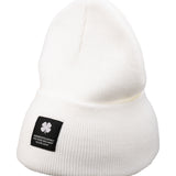 White "Lucky Cuff" beanie from Black Clover featuring woven patch on the front cuff