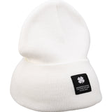 White "Lucky Cuff" beanie from Black Clover featuring woven patch on the front cuff