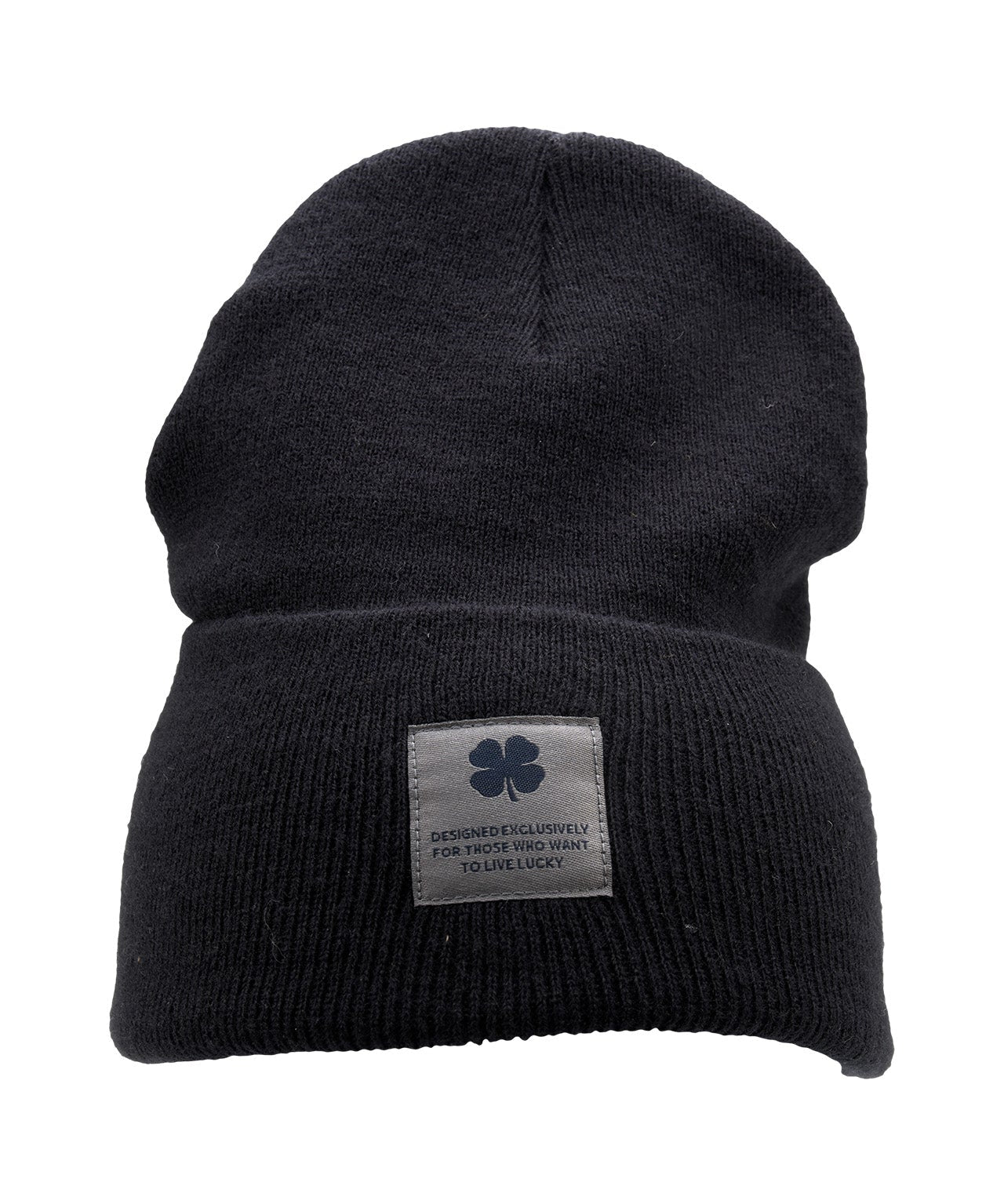 Navy "Lucky Cuff" beanie from Black Clover featuring woven patch on the front cuff