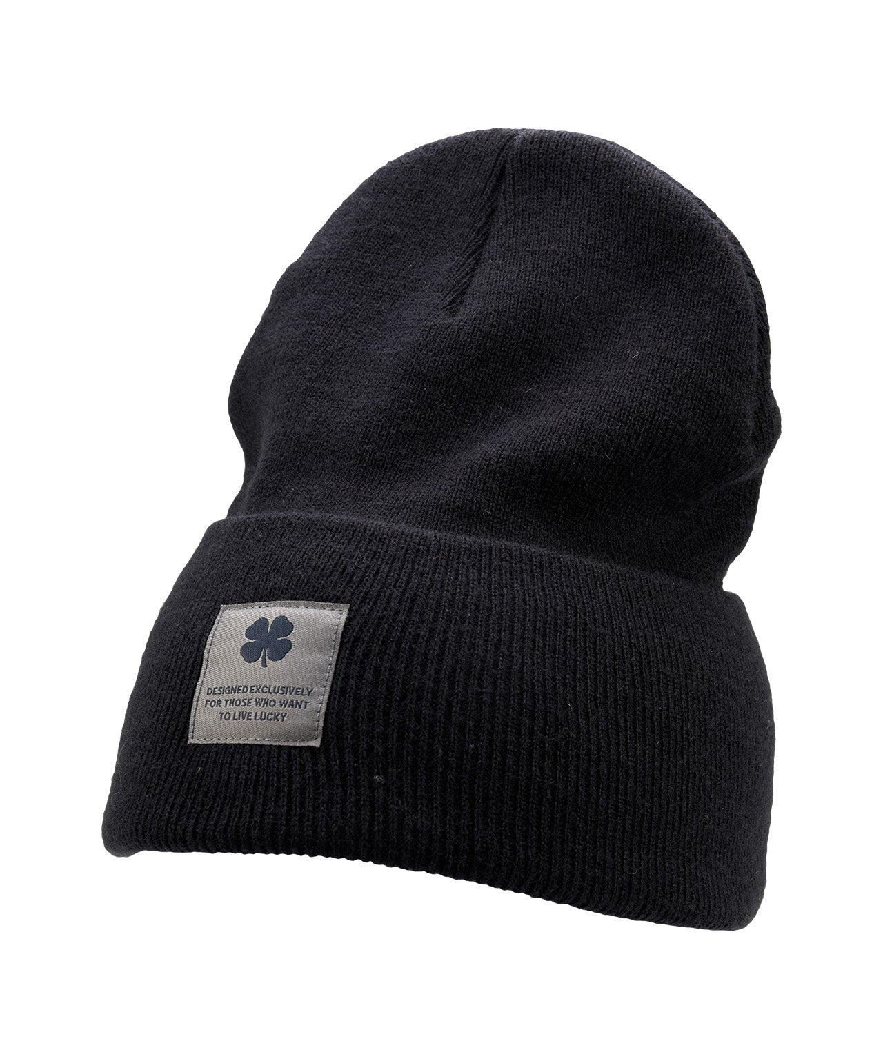 Navy "Lucky Cuff" beanie from Black Clover featuring woven patch on the front cuff