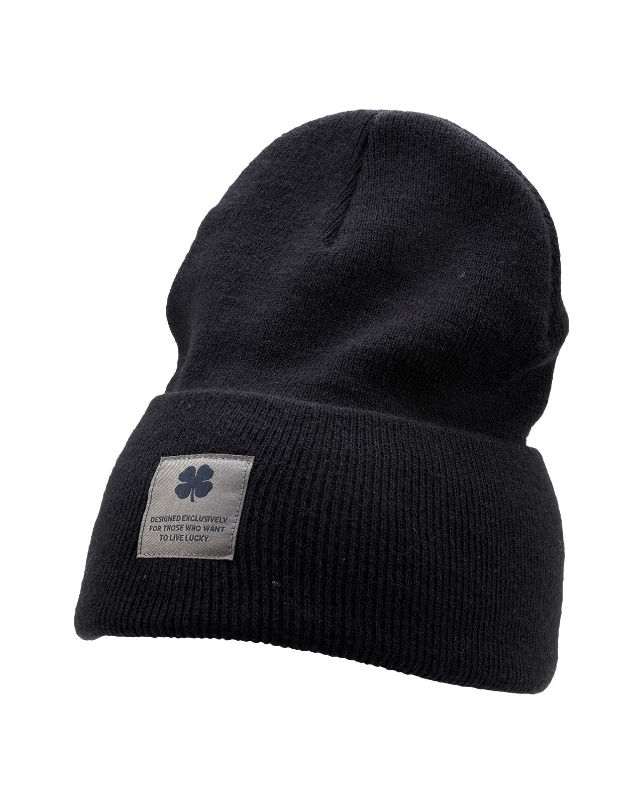 Navy "Lucky Cuff" beanie from Black Clover featuring woven patch on the front cuff