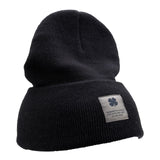 Navy "Lucky Cuff" beanie from Black Clover featuring woven patch on the front cuff