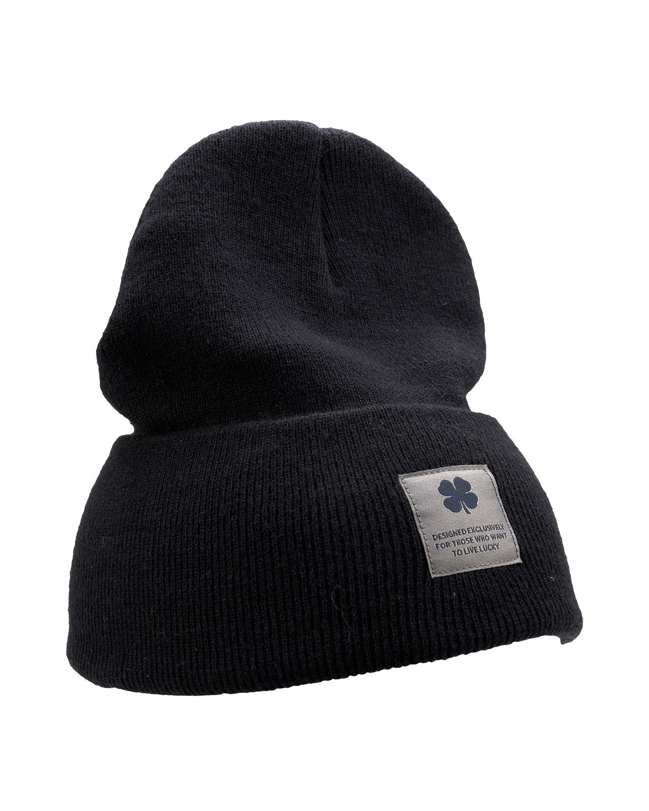 Navy "Lucky Cuff" beanie from Black Clover featuring woven patch on the front cuff