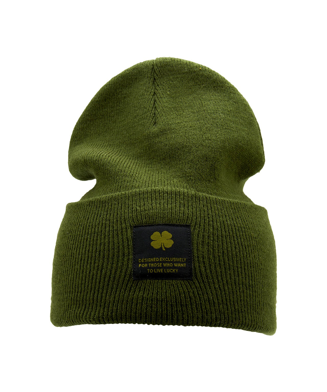 Olive "Lucky Cuff" beanie from Black Clover featuring woven patch on the front cuff