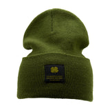 Olive "Lucky Cuff" beanie from Black Clover featuring woven patch on the front cuff