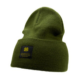 Olive "Lucky Cuff" beanie from Black Clover featuring woven patch on the front cuff