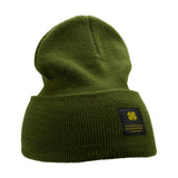 Olive "Lucky Cuff" beanie from Black Clover featuring woven patch on the front cuff