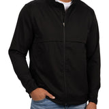 Fashionable black twill jacket with zipper, roomy pockets and wrinkle-free and anti-microbial features