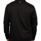 Fashionable black twill jacket with zipper, roomy pockets and wrinkle-free and anti-microbial features