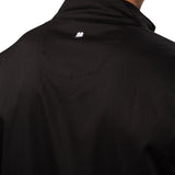 Fashionable black twill jacket with zipper, roomy pockets and wrinkle-free and anti-microbial features