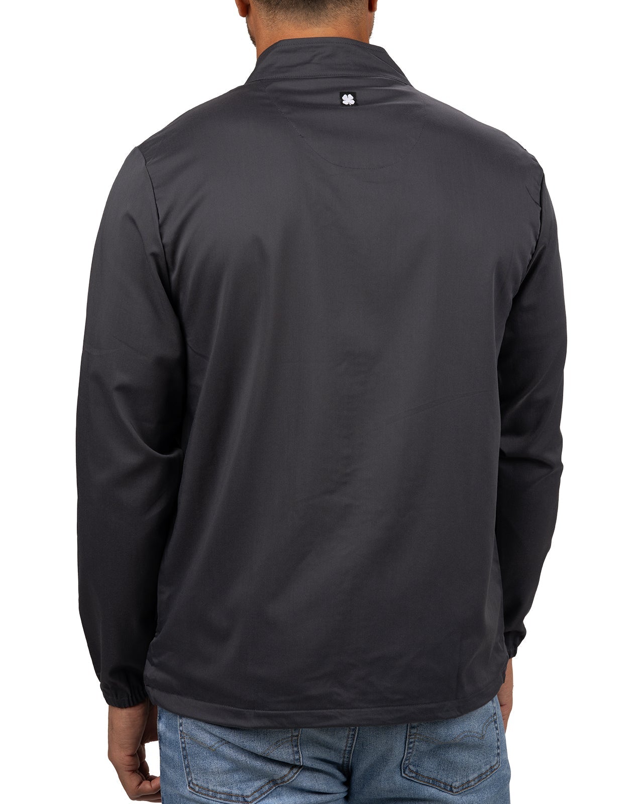 Fashionable grey twill jacket with zipper, roomy pockets and wrinkle-free and anti-microbial features