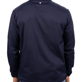 Fashionable navy twill jacket with zipper, roomy pockets and wrinkle-free and anti-microbial features