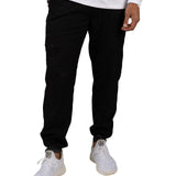 Fashionable black loungewear jogger with adjustable drawstring waist and wrinkle-free and anti-microbial features