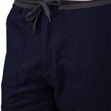 Fashionable navy loungewear jogger with adjustable drawstring waist and wrinkle-free and anti-microbial features