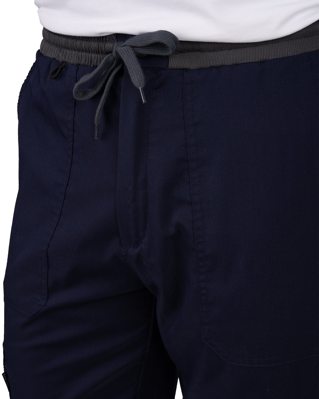 Fashionable navy loungewear jogger with adjustable drawstring waist and wrinkle-free and anti-microbial features