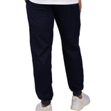 Fashionable navy loungewear jogger with adjustable drawstring waist and wrinkle-free and anti-microbial features