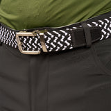 Man wearing black and white stretch belt from Black Clover