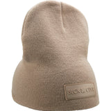 Cuffless Beige beanie from Black Clover featuring cuffless design and a "Black Clover" patch on the front