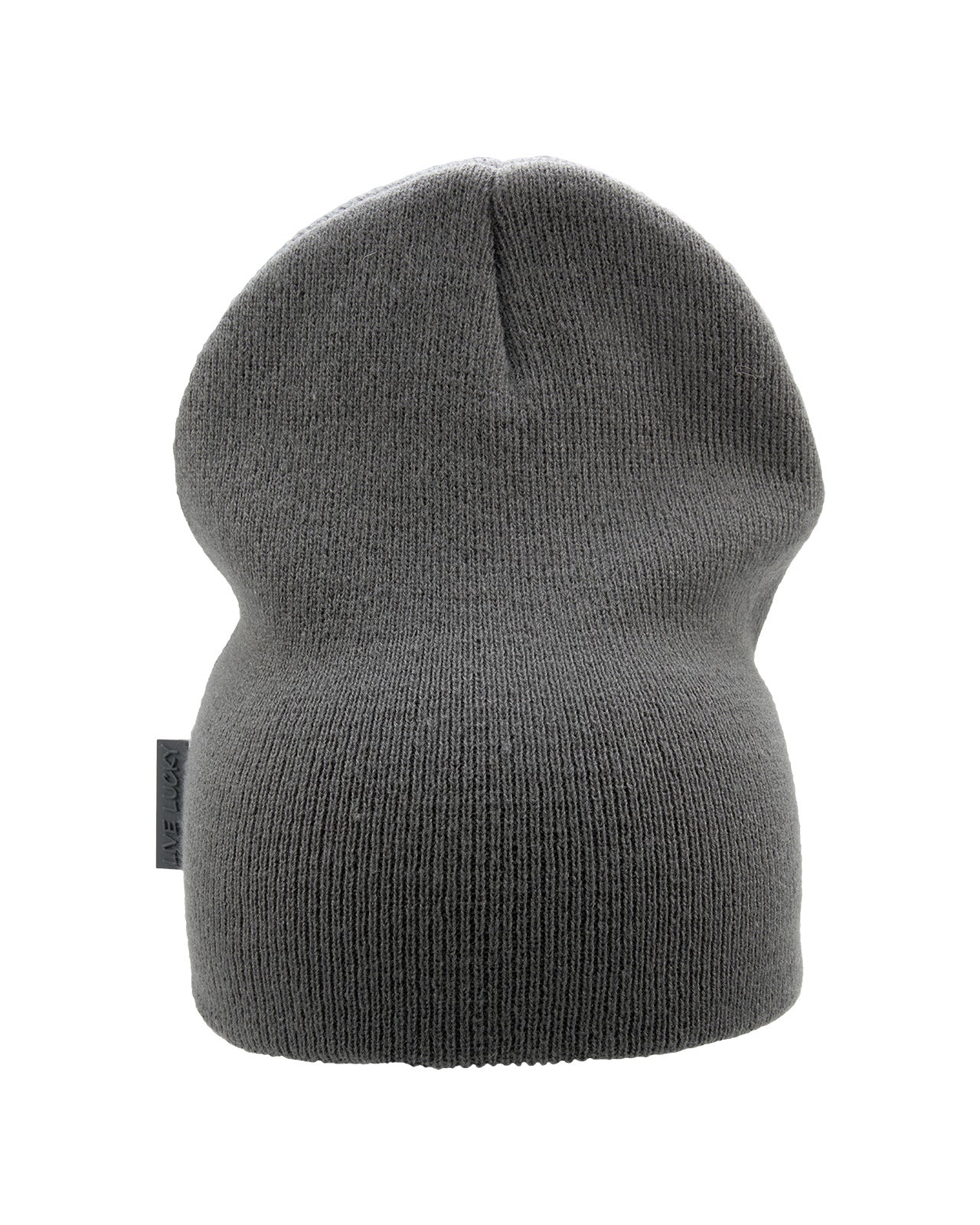 Cuffless Grey beanie from Black Clover featuring cuffless design and a "Black Clover" patch on the front