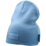 Cuffless Ice Blue beanie from Black Clover featuring cuffless design and a "Black Clover" patch on the front