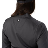 Fashionable grey twill jacket with zipper, roomy pockets and wrinkle-free and anti-microbial features