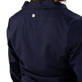 Fashionable navy twill jacket with zipper, roomy pockets and wrinkle-free and anti-microbial features