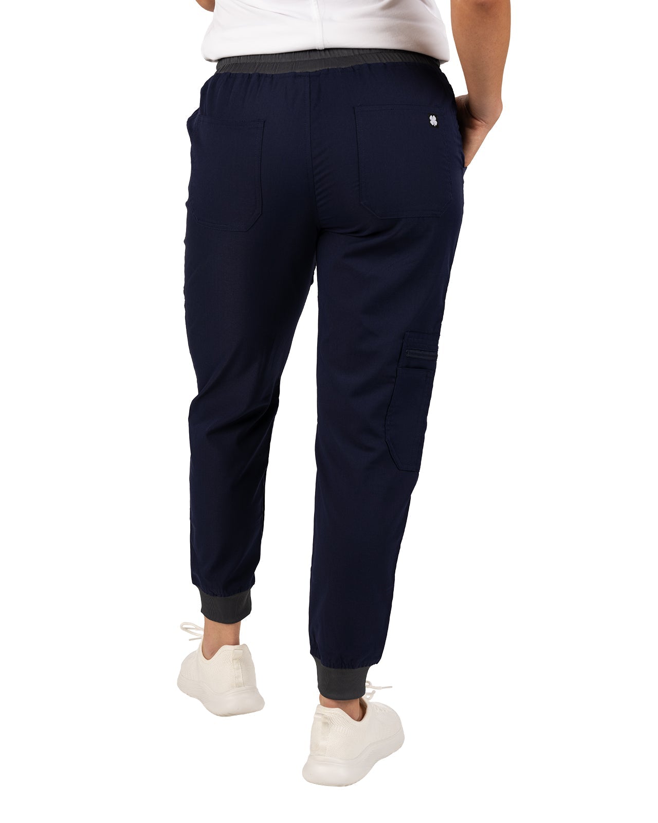 Fashionable navy loungewear jogger with adjustable drawstring waist and wrinkle-free and anti-microbial features