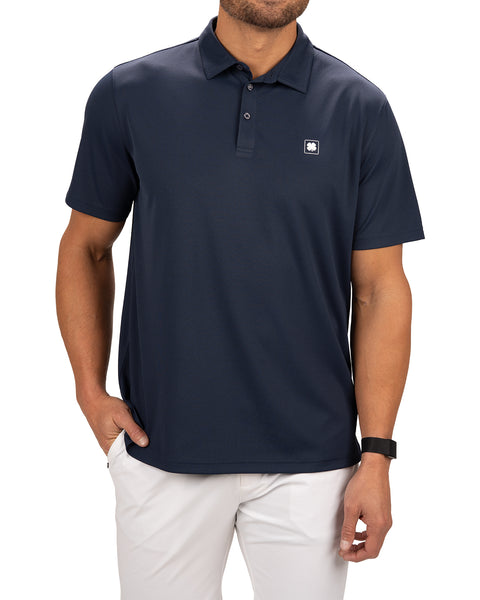 Stylish Solid Navy Blue Jacquard Golf or Business Polo | Black