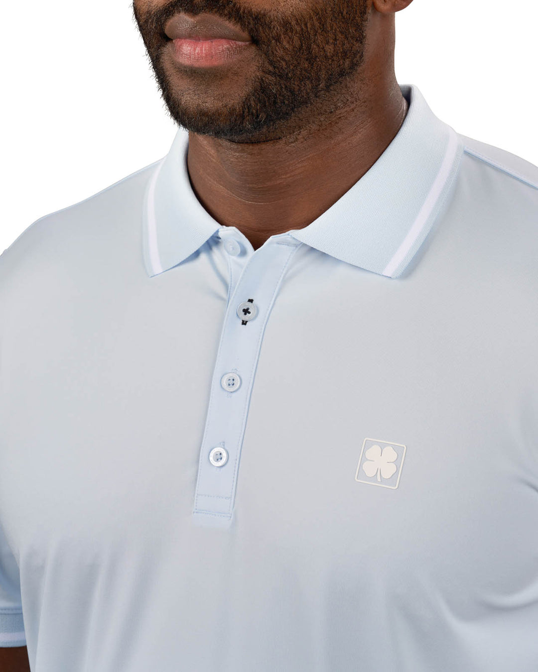 Men's Soft Light Blue Polo with No Curl Knit Collar and Cuffs | Black