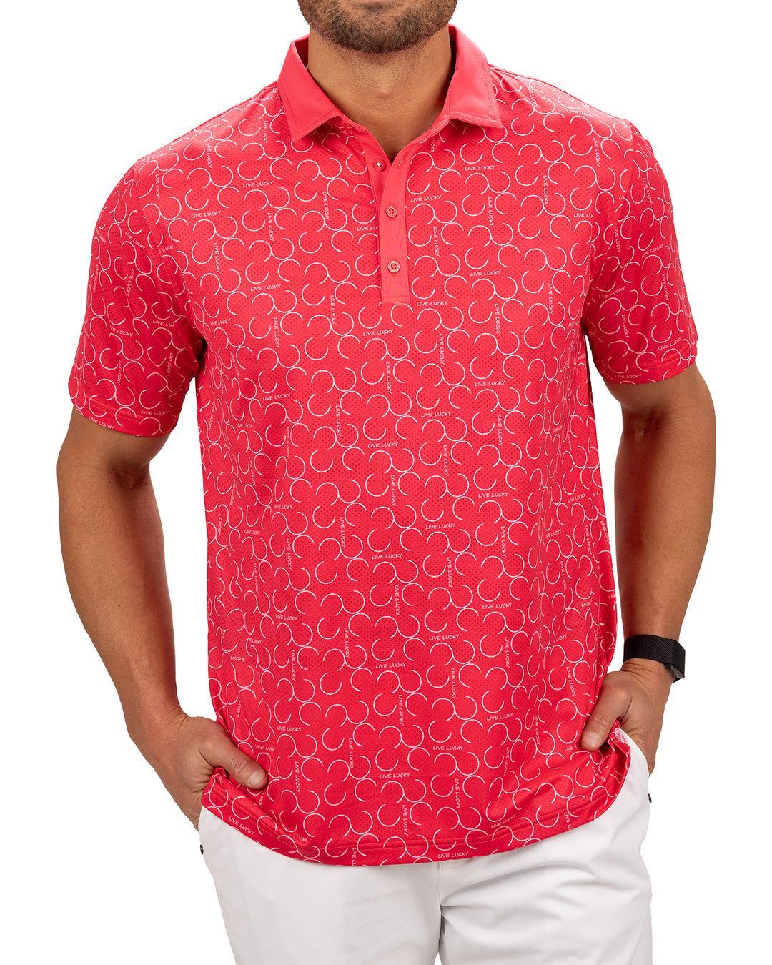 Modern Raspberry Pink Polo with Subtle White Horseshoe Print for ...